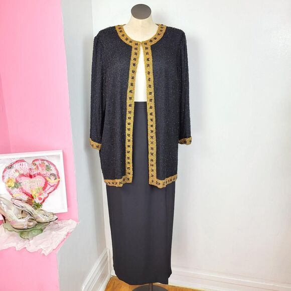 Vintage 90s Black Front Slit Formal Maxi Skirt - Picture 4 of 8